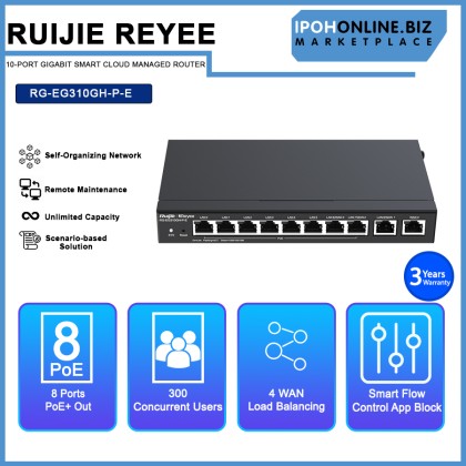 RUIJIE REYEE RG-EG310GH-P-E 10-Port Gigabit Smart Cloud Managed Router With PoE+ 110W RUIJIE REYEE RG-EG310GH-P-E 10-Port Gigabit Smart Cloud Managed Router With PoE+ 110W